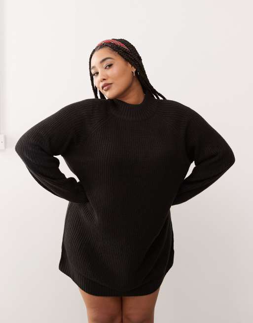 Noisy May Curve high neck knitted jumper dress in black ASOS