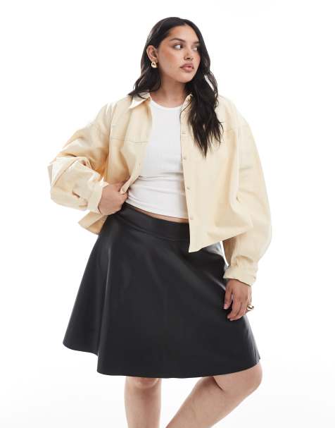 Noisy May Curve high waist faux leather skater skirt in black - view 1