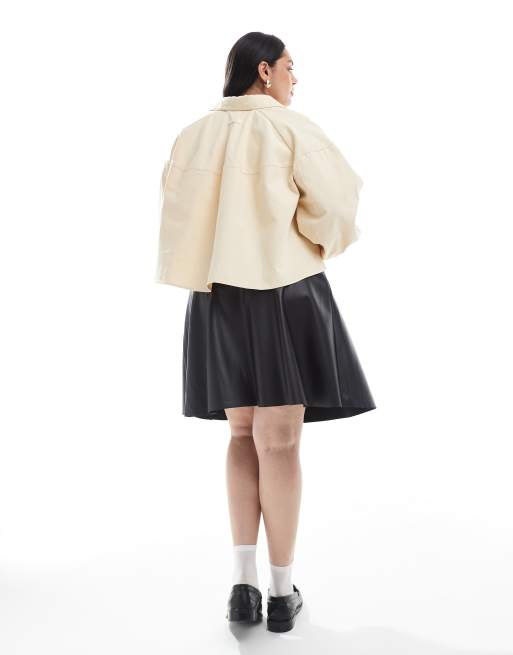 Noisy May Curve high waist faux leather skater skirt in black