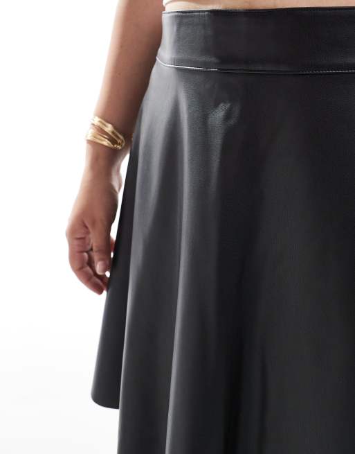Noisy May Curve high waist faux leather skater skirt in black