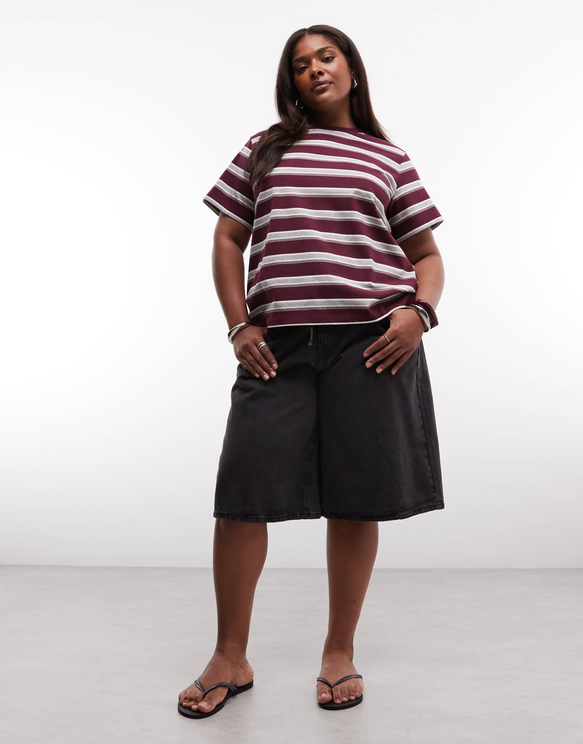 noisy may curve high waist longline loose shorts in black denim