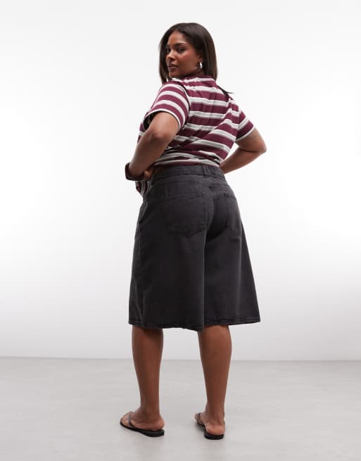 Noisy May Curve high waist longline loose shorts in black denim, 3 of 5