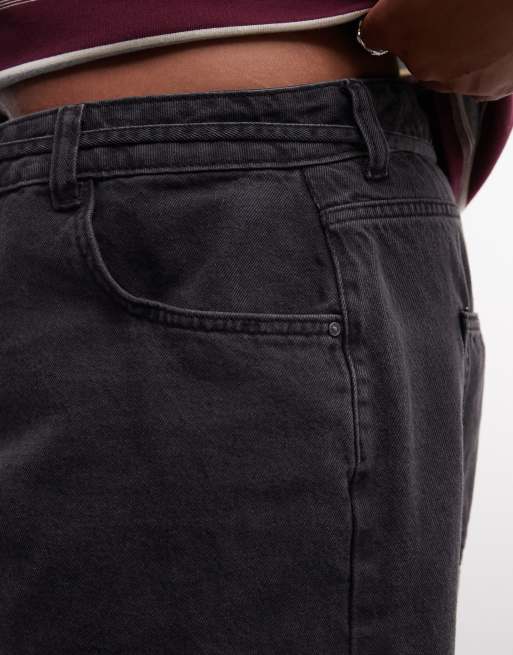 Noisy May Curve high waist longline loose shorts in black denim, 4 of 5