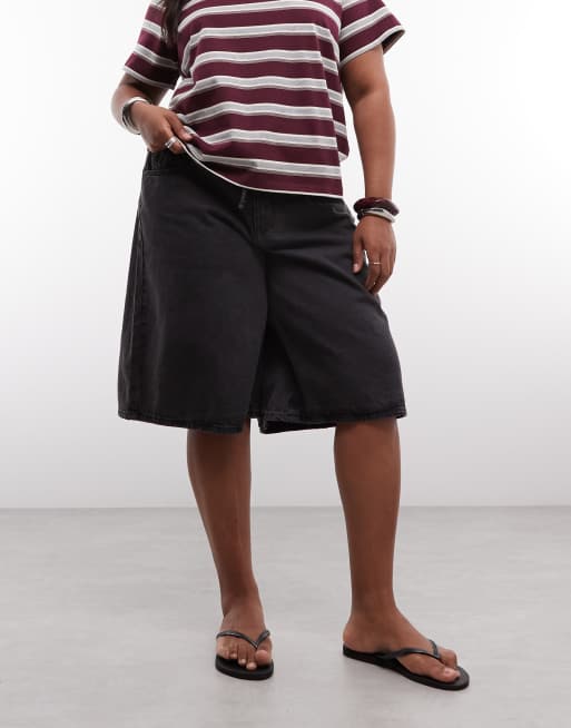 Noisy May Curve high waist longline loose shorts in black denim, 5 of 5