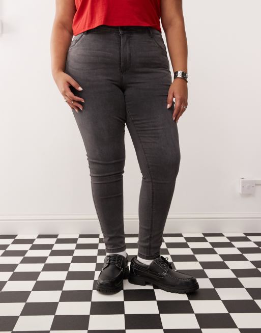Noisy May Curve high waist skinny jeans in washed gray