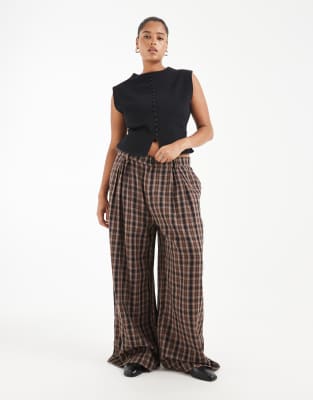 Noisy May Curve High Waist Wide Leg Pants In Brown