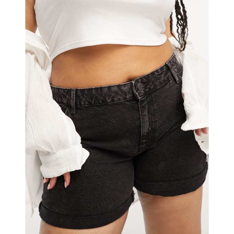 Curves Black High Waist Denim Shorts