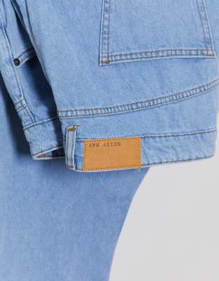 noisy may wide leg jeans with high rise in light blue wash