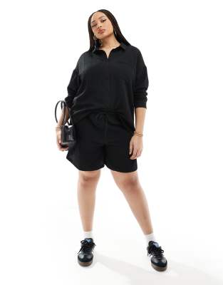 Noisy May Curve High Waisted Ripple Shorts In Black - Part Of A Set