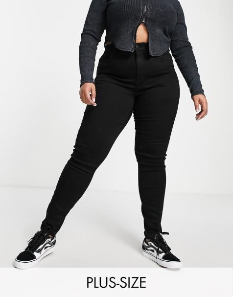 Noisy May Curve high waisted skinny jeans in black - view 1
