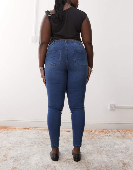 Noisy May Curve high waisted skinny jeans in mid blue wash ASOS