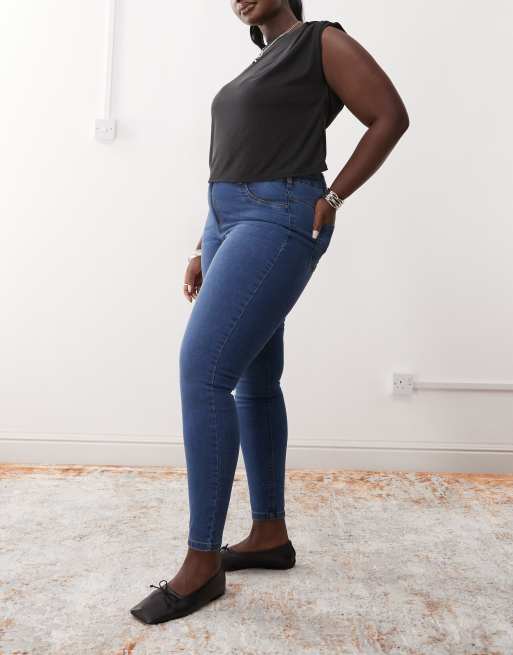 Noisy May Curve high waisted skinny jeans in mid blue wash ASOS