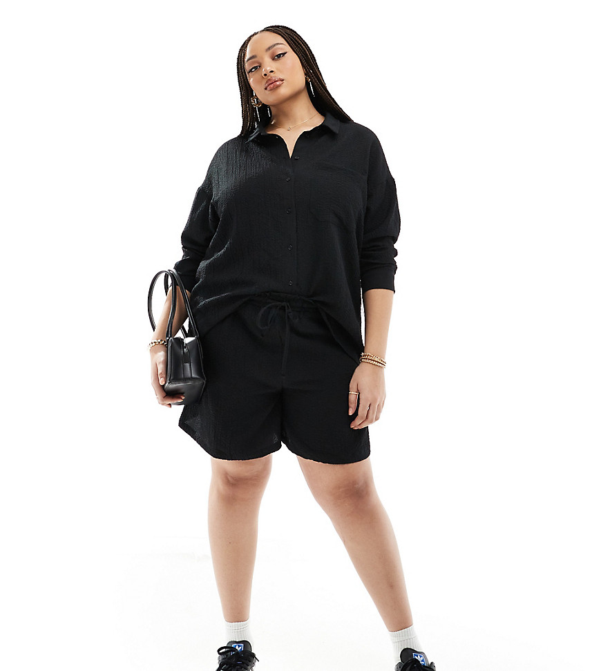 Noisy May Curve high wasted ripple short co-ord in black
