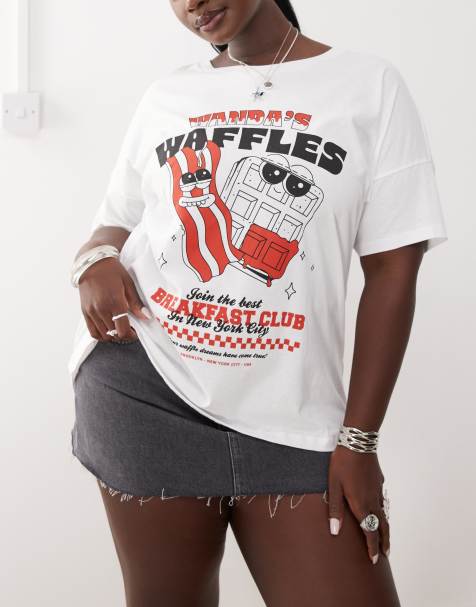 Noisy May Curve - Hvid oversized T-shirt med vaffelgrafik - view 1