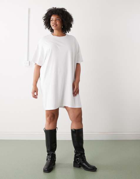 Noisy May Curve - Hvid T-shirt-kjole i firkantet pasform - view 1