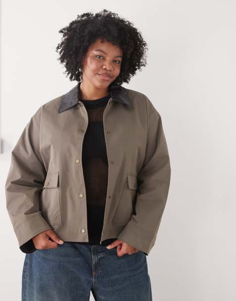 Noisy May Curve jacket with cuff and collar detail in brown - view 1