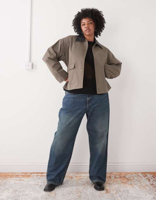 Noisy May Curve jacket with cuff and collar detail in brown, 3 of 4