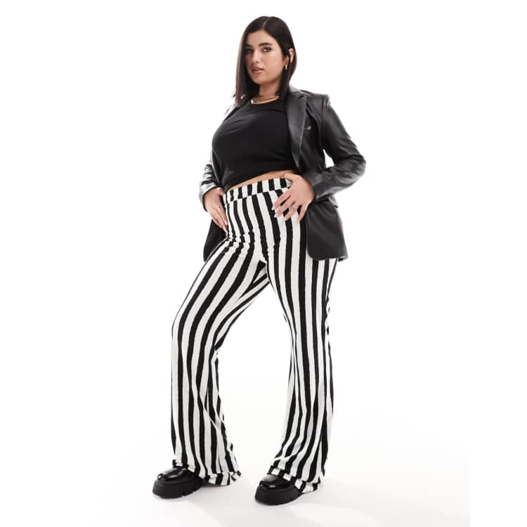 Black and white striped flare outlet pants