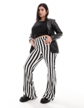 [Noisy May Curve] Noisy May Curve jersey flare pants in stripe-Black 48 L32 Black/white stripe