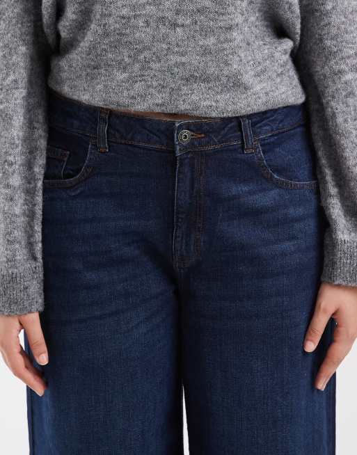 Noisy May Curve Kenzie jeans med medelhög midja och vida ben i mörkblå denim, 4 av 5