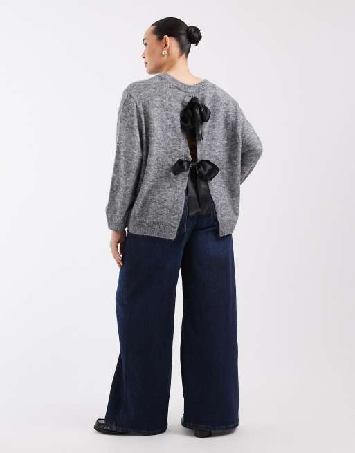 Noisy May Curve Kenzie mid rise wide leg jeans in dark blue denim, 2 of 5