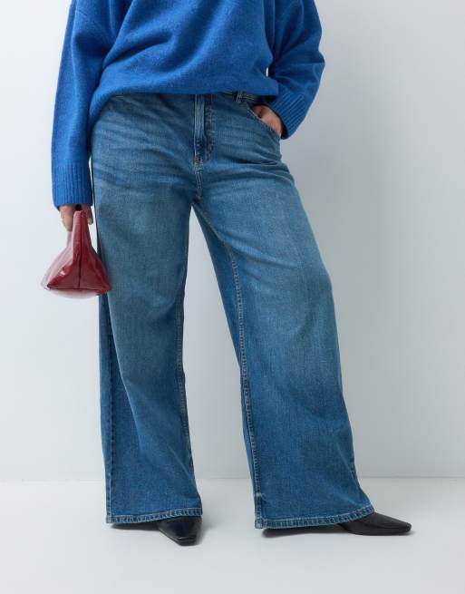 Noisy May Curve Kenzie Mid-Rise Wide-Leg-Jeans in mittelblauem Denim, 2 von 5