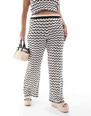 knit wide leg pants in black & white wave - part of a set