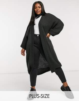 black ribbed knitted midi cardigan