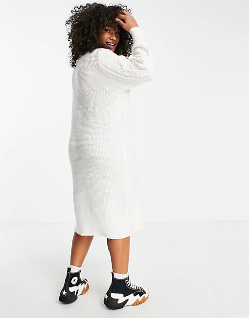 Women Noisy May Curve knitted midi dress in cream 