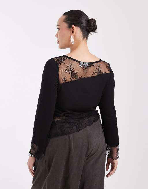 Noisy May Curve lace inscert top in black, 4 of 4