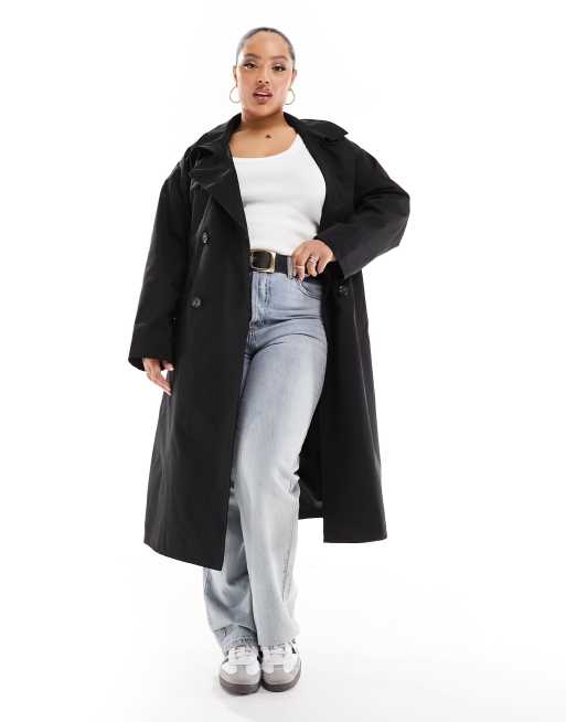 Noisy May Curve – Lang geschnittener Trenchcoat in Schwarz
