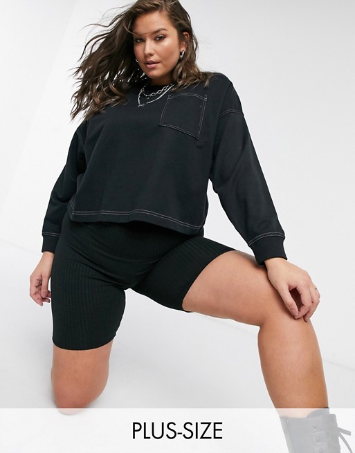 Noisy May Curve lightweight sweat in black with white contrast stitch