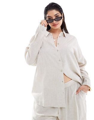 Noisy May Curve linen mix shirt co-ord in oatmeal