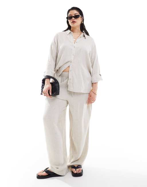 Noisy May Curve linen mix shirt co-ord in oatmeal, 4 of 4