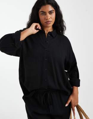 Noisy May Curve Linen Mix Shirt In Black