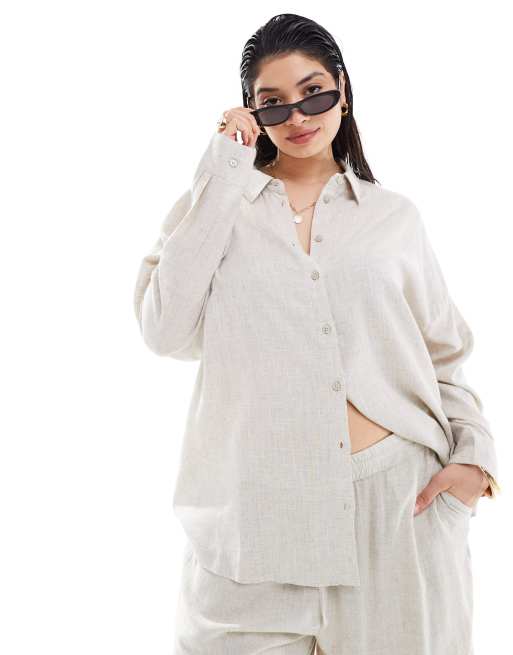Noisy May Curve linen mix shirt in oatmeal - part of a set