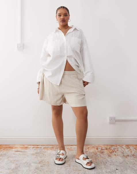 Noisy May Curve linen mix short in oatmeal - view 1