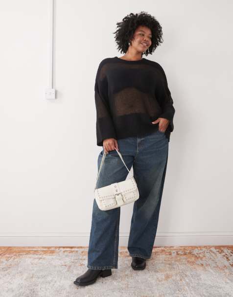 Noisy May Curve – Locker sitzender Strickpullover in Schwarz mit durchscheinendem Streifenmuster - view 1