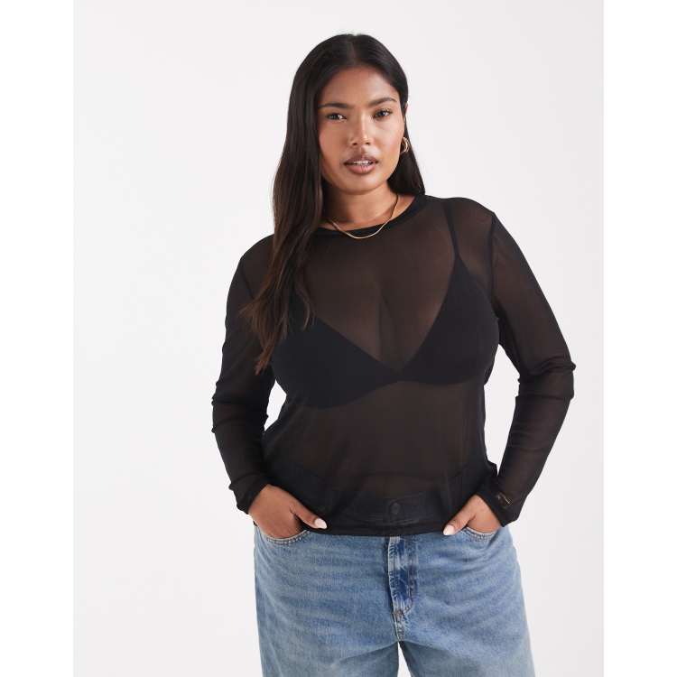 Noisy May Curve long sleeve mesh top in black | ASOS