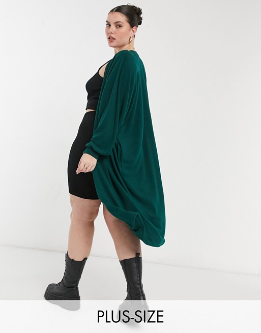 Noisy May Curve longline cardigan with volume sleeve in green