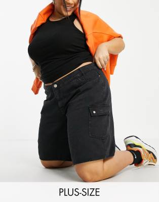 Noisy May Curve Longline Denim Shorts In Black ModeSens