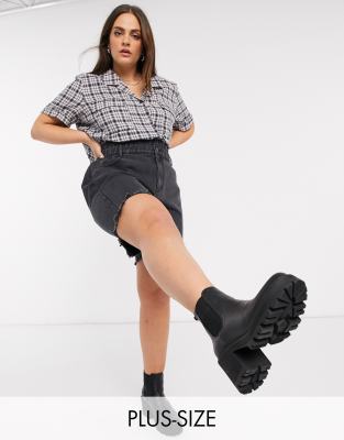 Noisy May Curve longline denim shorts with paperbag waist in black