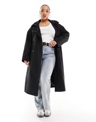 Noisy May Curve longline trench coat in black