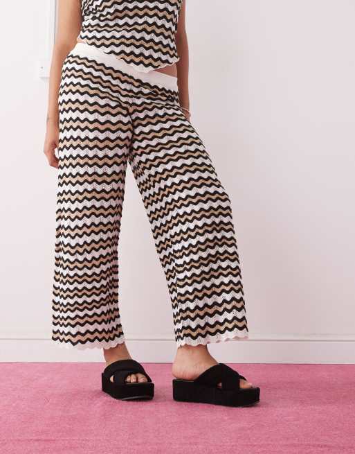 Noisy May Curve loose fit crochet pants in black & beige wave - part of a set, 2 of 5