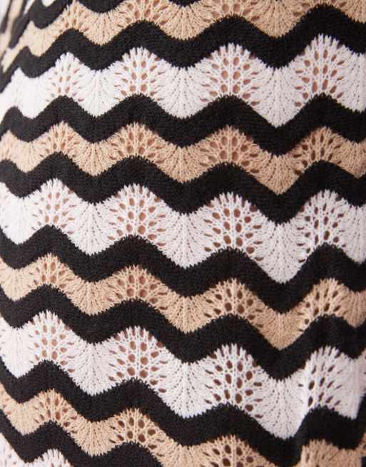 Noisy May Curve loose fit crochet pants in black & beige wave - part of a set, 3 of 5