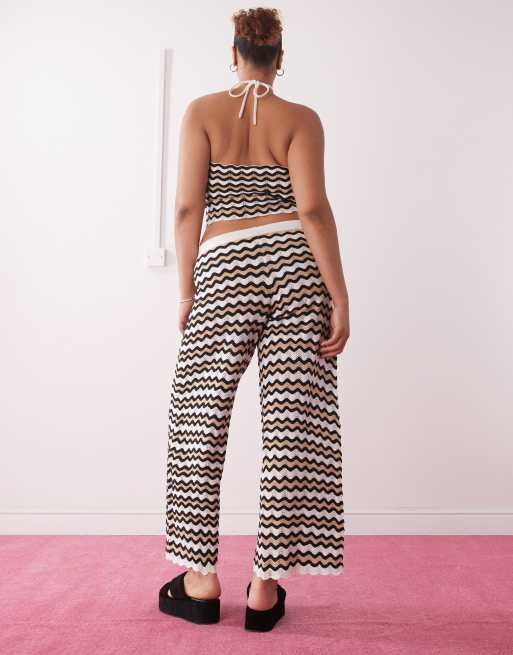 Noisy May Curve loose fit crochet pants in black & beige wave - part of a set, 4 of 5