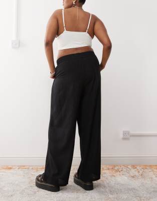 Noisy May Curve Loose Fit Linen Mix Pants In Black