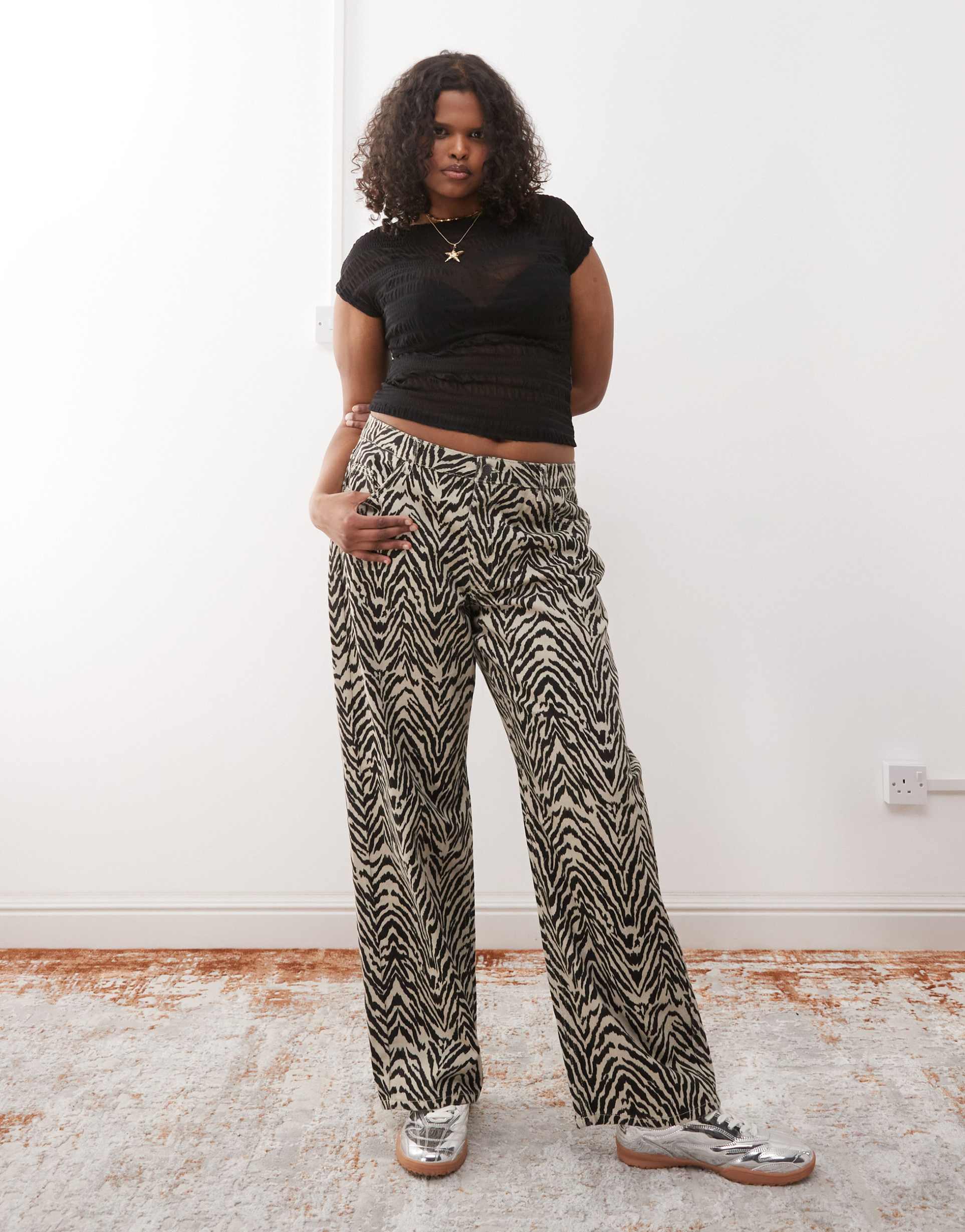 noisy may curve marley wide leg jeans in zebra