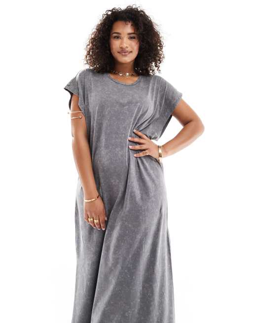 Noisy May Curve maxi t shirt dress in washed grey