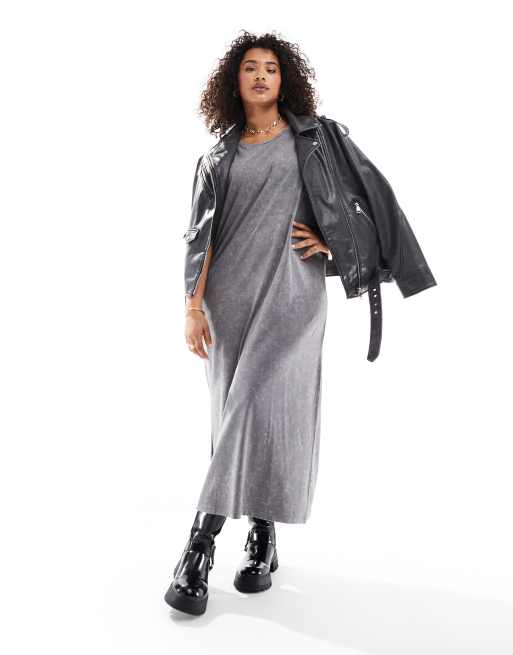 Noisy May Curve - Maxi T-shirtjurk in grijs met wassing